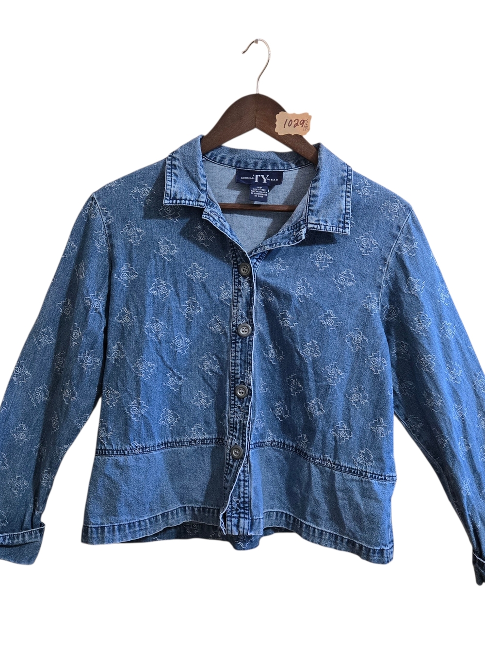 TY Denim Embroidered Blue Button-Up Jacket Vintage 90s SZ 14